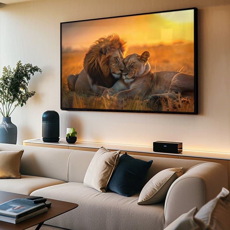 Quadro Decorativo 110x80cm Casal de Leões  Hall da Luxo Sala Quarto Casa Decoração De Parede Mdf Adesivo