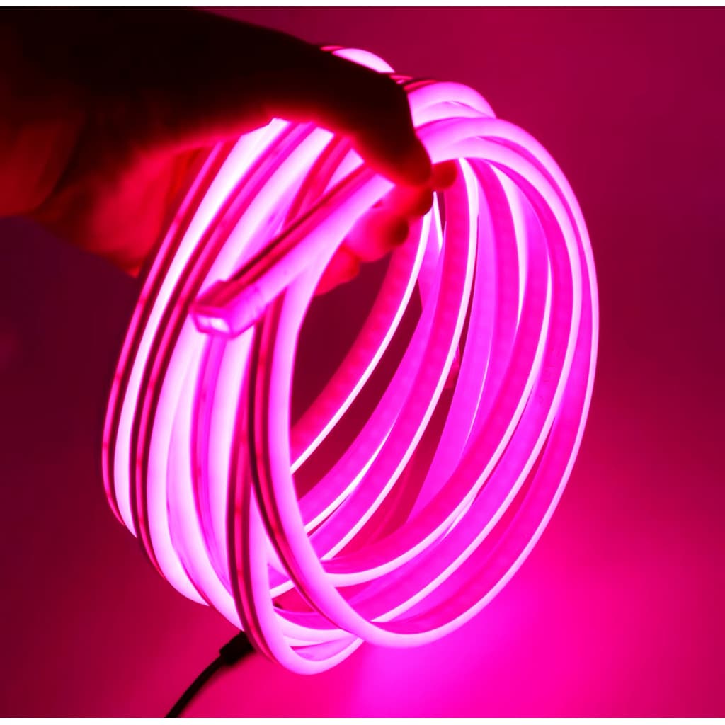 KIT 1 a 10 Metros Mangueira Fita LED Neon Flex Rosa + Rabicho