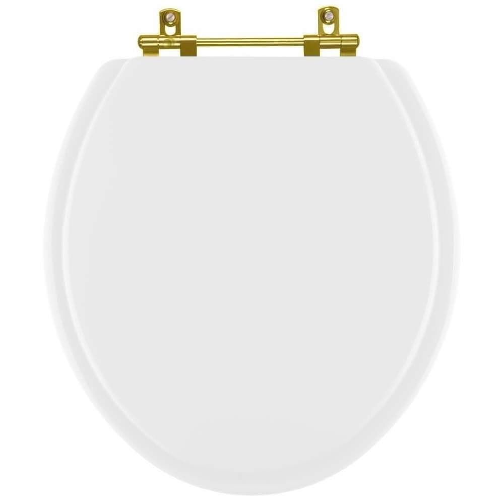 Assento Sanitario Convencional Branco Para Vaso Oval Universal Com Ferragem Dourada