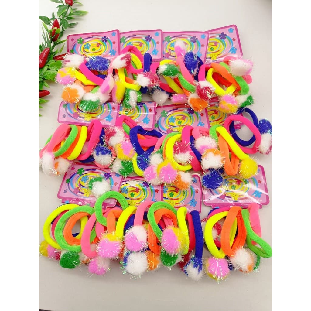 KIT 72 Peças Elástico com pompom xuxinha para cabelo Com Enfeite
