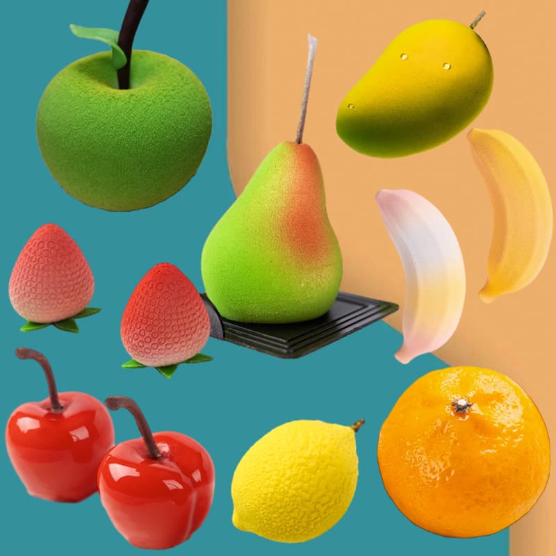 Molde de bolo de mousse de frutas de maçã laranja francesa pêra manga morango Durian Design molde de mousse de Silicone