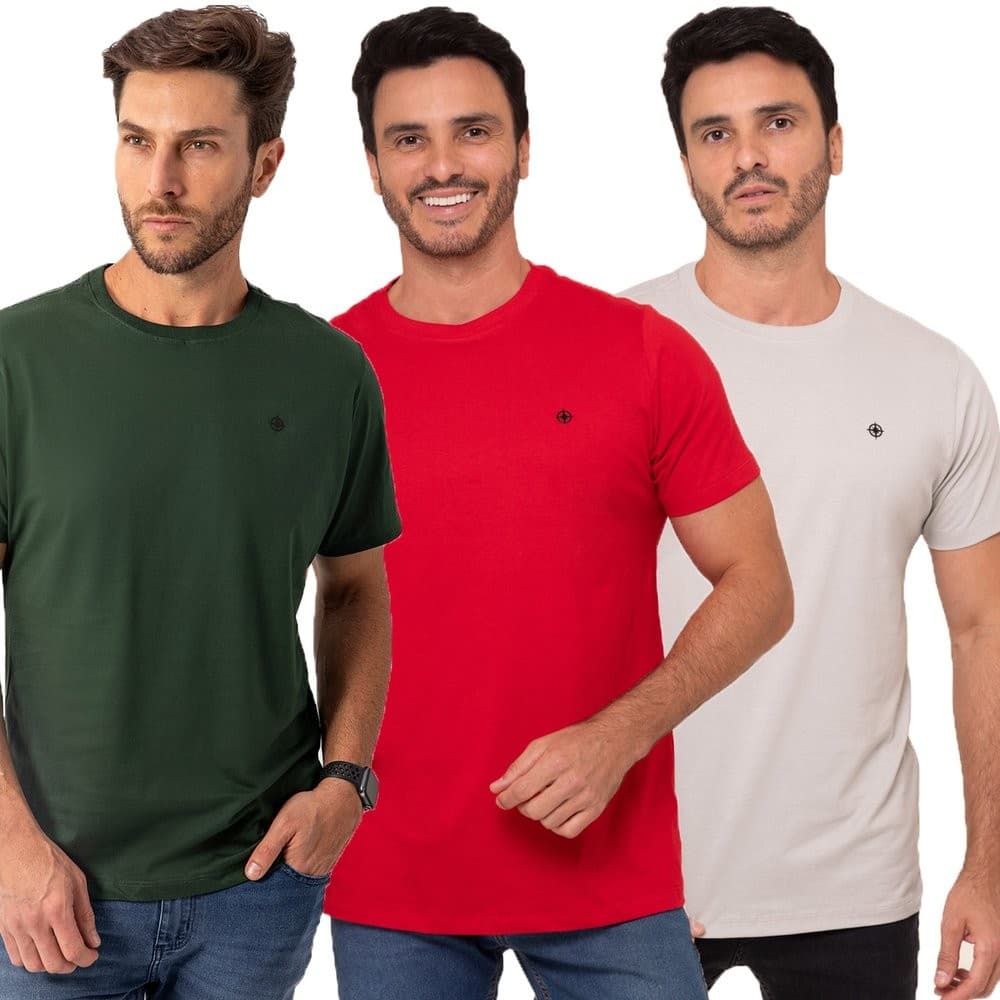 Kit 3 Camisetas Masculino  Algodão Premium Casual