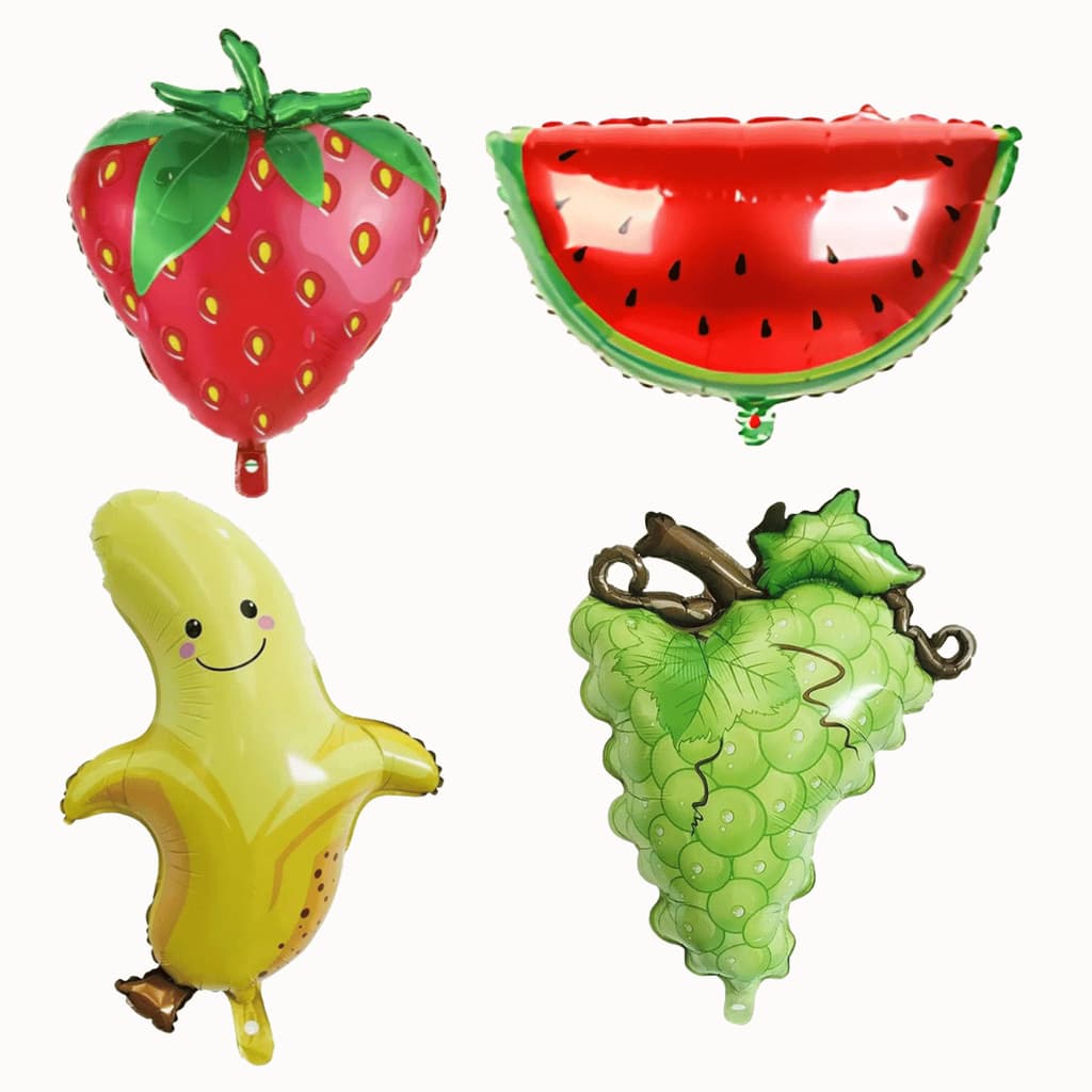 Kit Balões Metalizados Frutas 3D Festa Decoração 70cm Morango Melancia Banana Uva