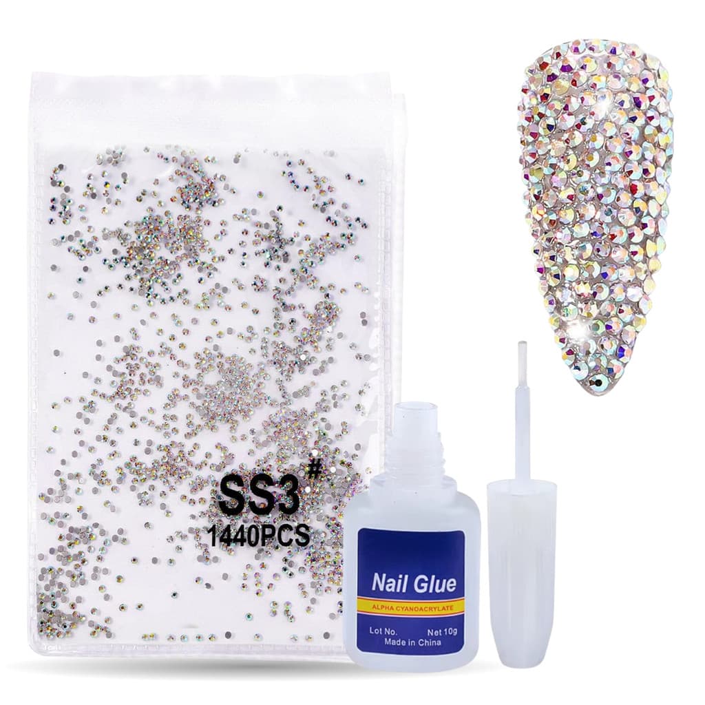 Kit Strass Cristal Unhas Pedrinhas Nail Art 1440 Un Com Cola De Unha Tips Com Pincel 10g