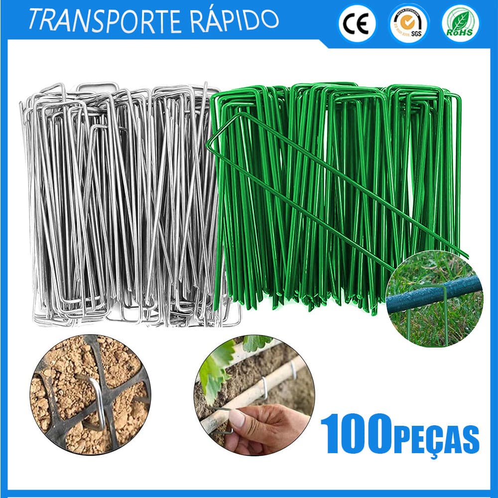 100 Peças Grampos (gancho) Para Grama Sintética, Estacas para barreira contra ervas daninhas em forma de U