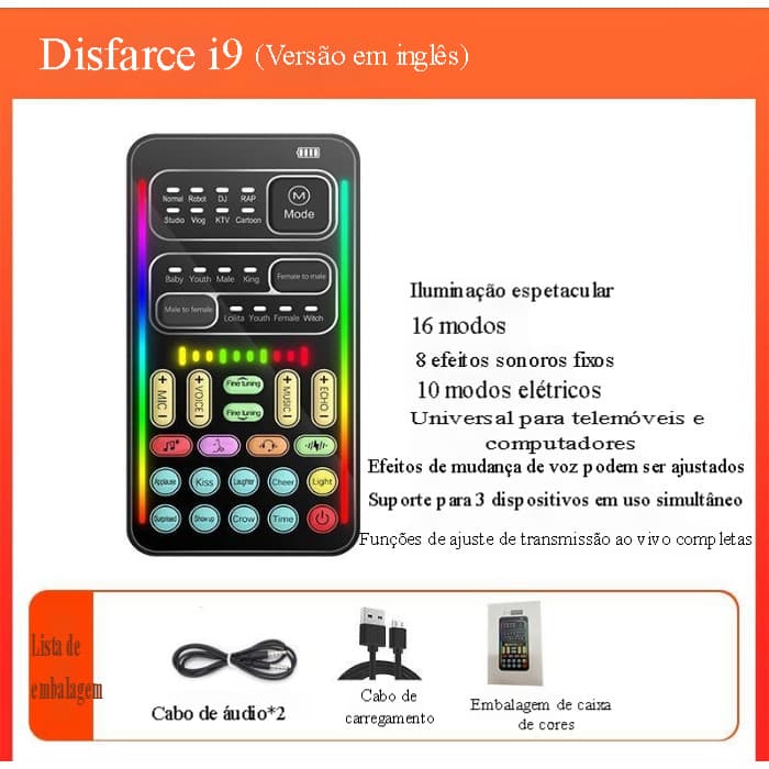 Equipamento portátil do conversor de voz do trocador de voz da placa de som, adequado para 8 tipos de efeitos sonoros il