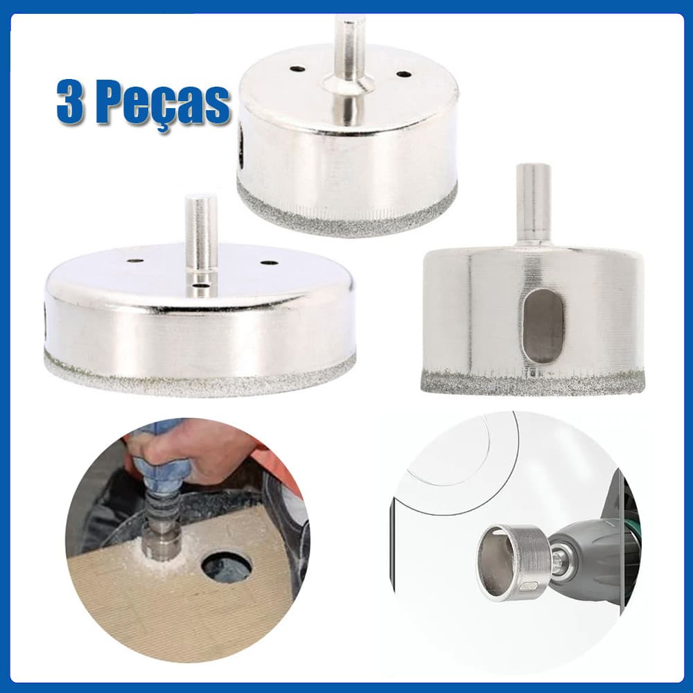 Serra Copo Diamantada Kit 3 Pçs Brocas Vidro Cerâmica 50mm 60mm 100mm abridor de brocas