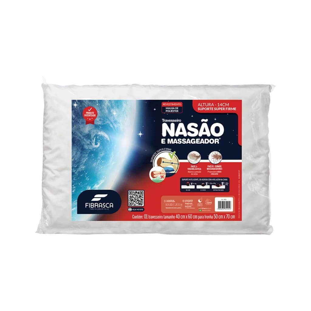Travesseiro Nasão e Massageador Fibrasca 14cm – Dupla Face e Firmeza