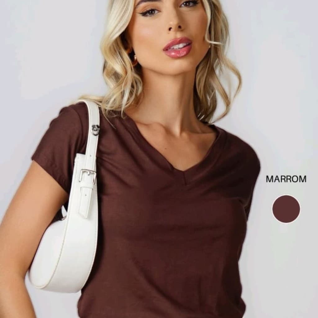 Blusa Feminina T-Shirt Gola V Básica