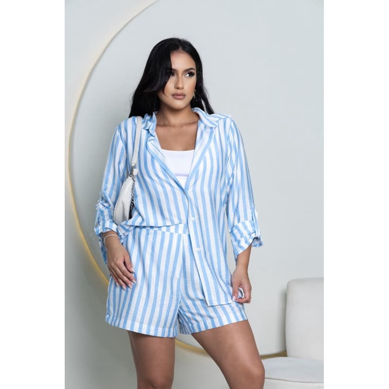 Conjunto Feminino Camisa Oversized E Shorts Com Bolsos CJ512