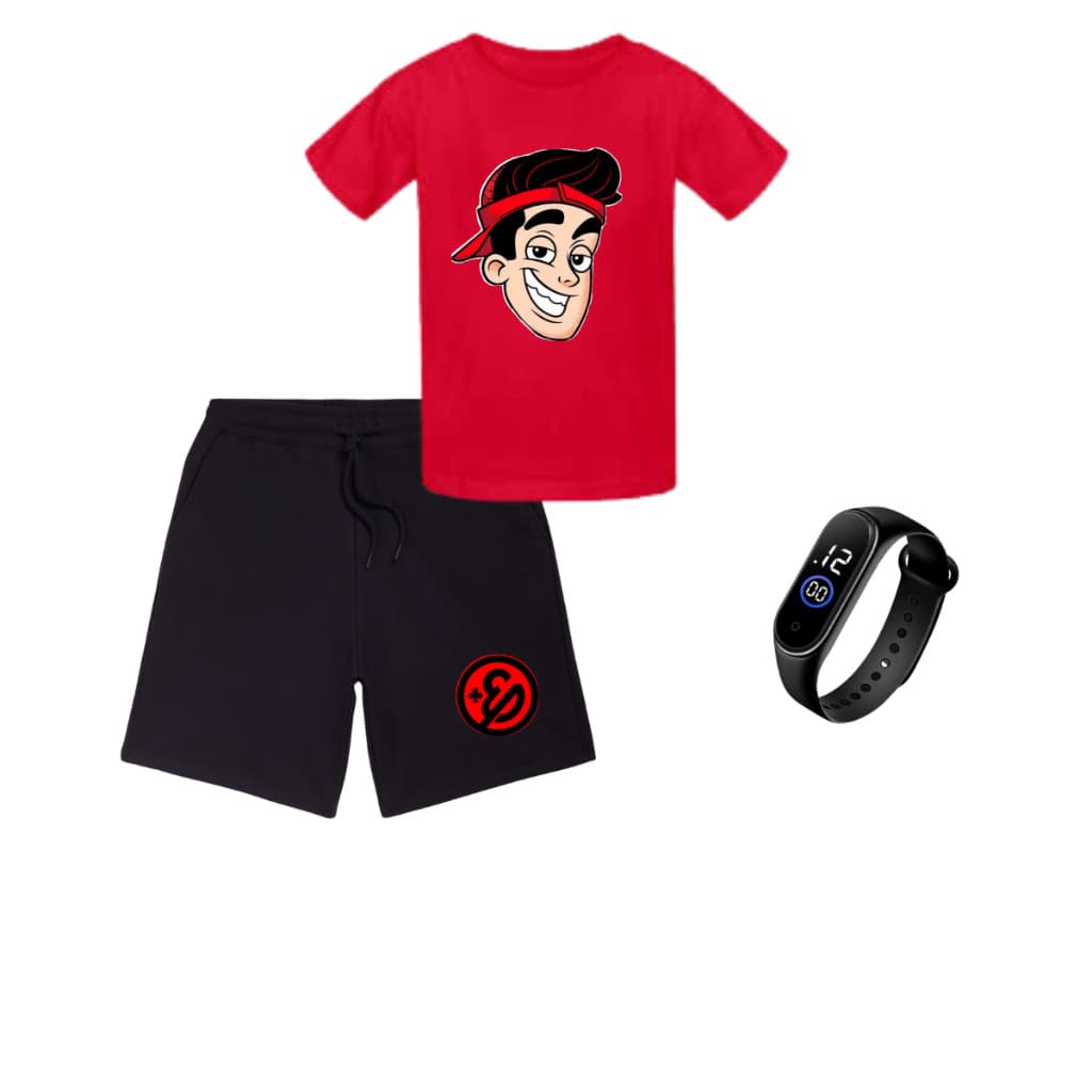 Camiseta Bermuda Infantil Enaldinho +  relogio kit tamanho 4 ao 16