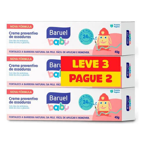 Kit C/3 Creme Contra Assadura Baruel Baby  Com 45g Cada