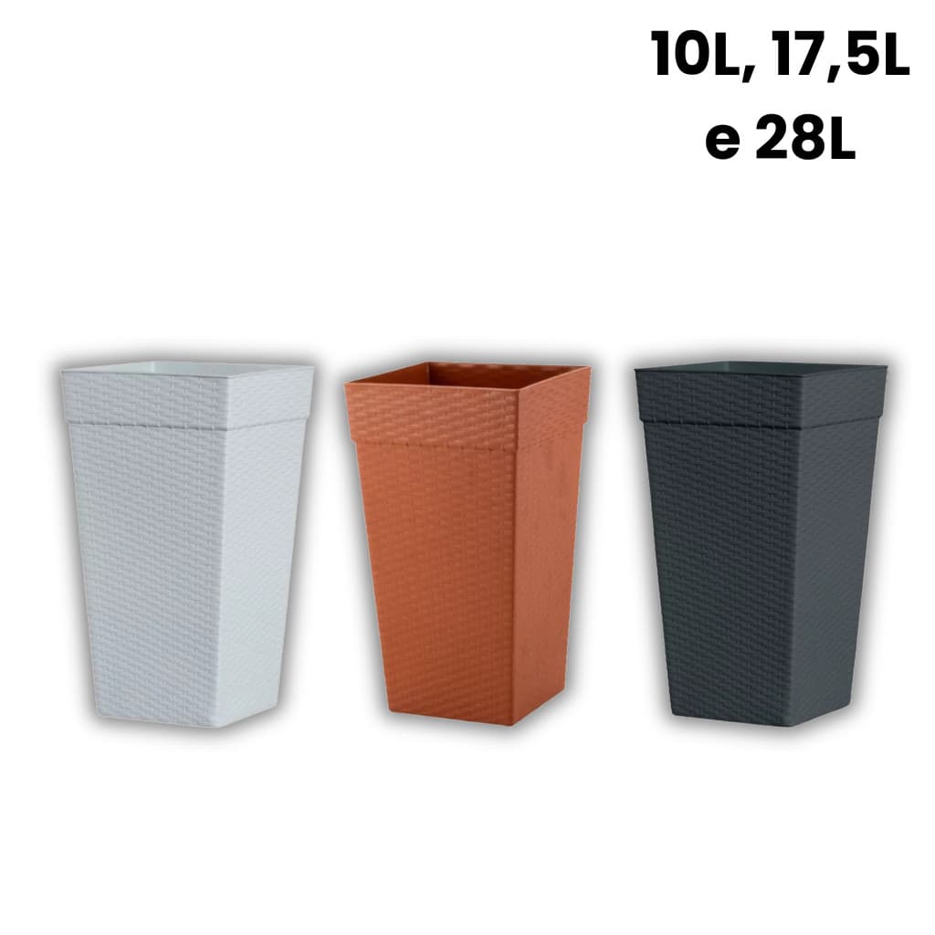 Vaso Grande Quadrado Rattan Para Flores E Plantas 10L, 17,5L E 28L