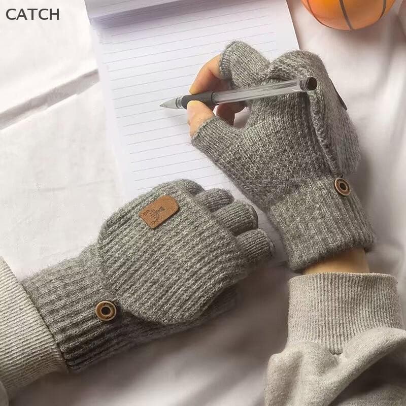 Capture 1 Par De Luvas Sem Dedos De Malha Inverno Engrossar De Tela De Toque Quente Para Homens Mulheres Meio Dedo Espes