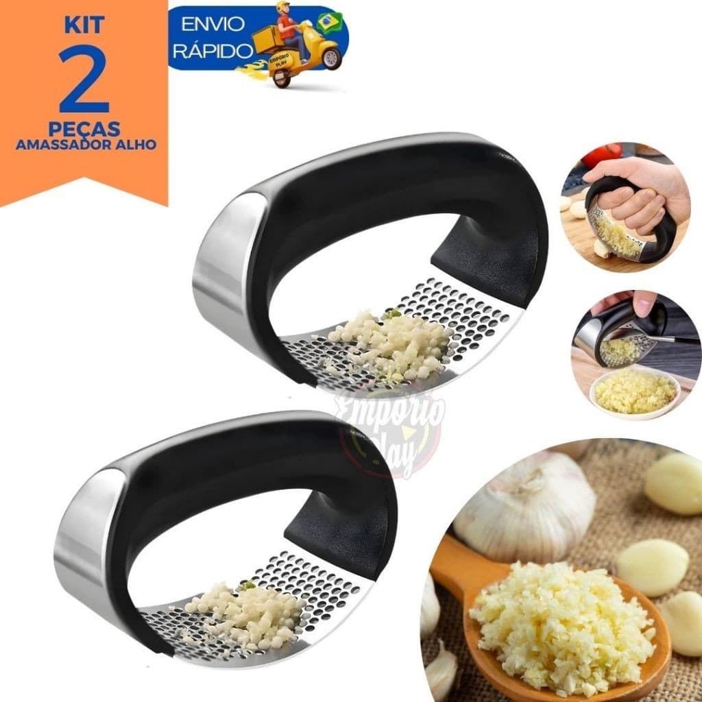 Kit 2 Espremedor Amassador Triturador De Alho Inox Manual Cozinha Moedor