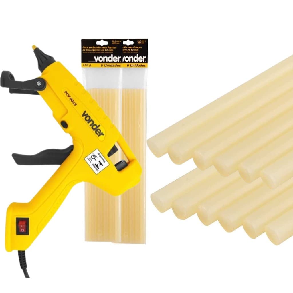 Pistola Cola Quente 100w Com 12 Bastões De Cola 12mm Vonder