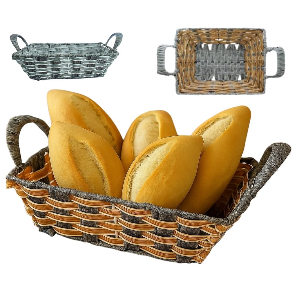 Cesto de Pães Frutas Com Alça Retangular Vime Porta Pão