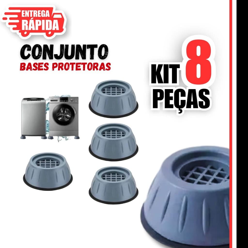 8 Kit Base Protetora Pés Máquina Lavar Fogão Geladeira Móveis Almofada Anti Vibração Suporte Base