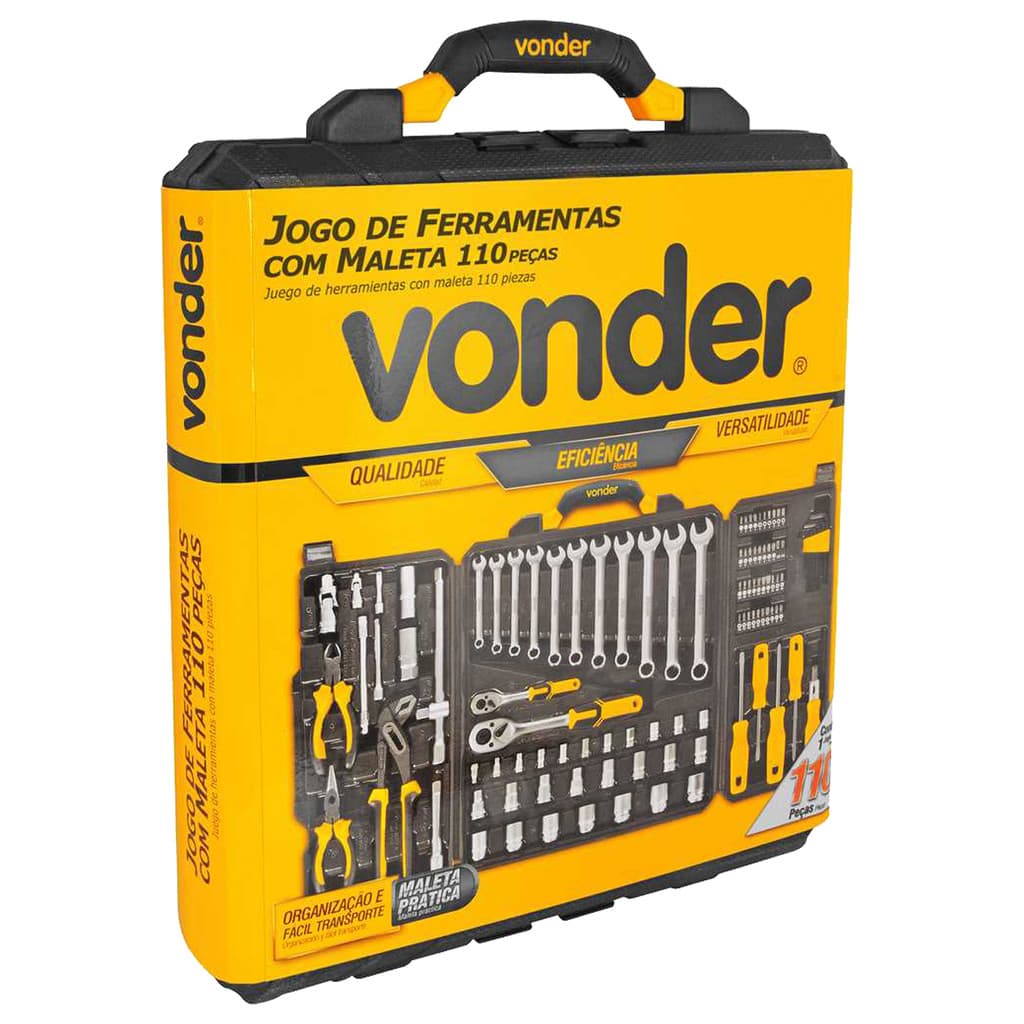Caixa de Ferramentas Vonder 110 Peças Completa Profissional com Maleta Resistente Manutenção Reparos