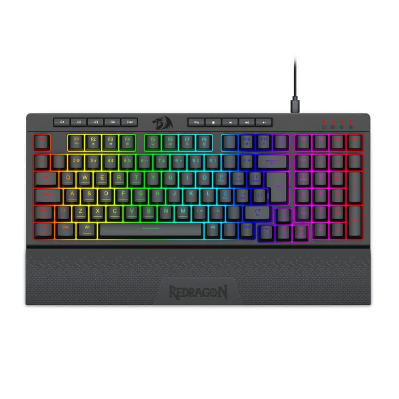 Teclado Membrana Gamer Redragon Shiva 98 RGB c/ Apoio de Pulso Preto - K515-RGB PT