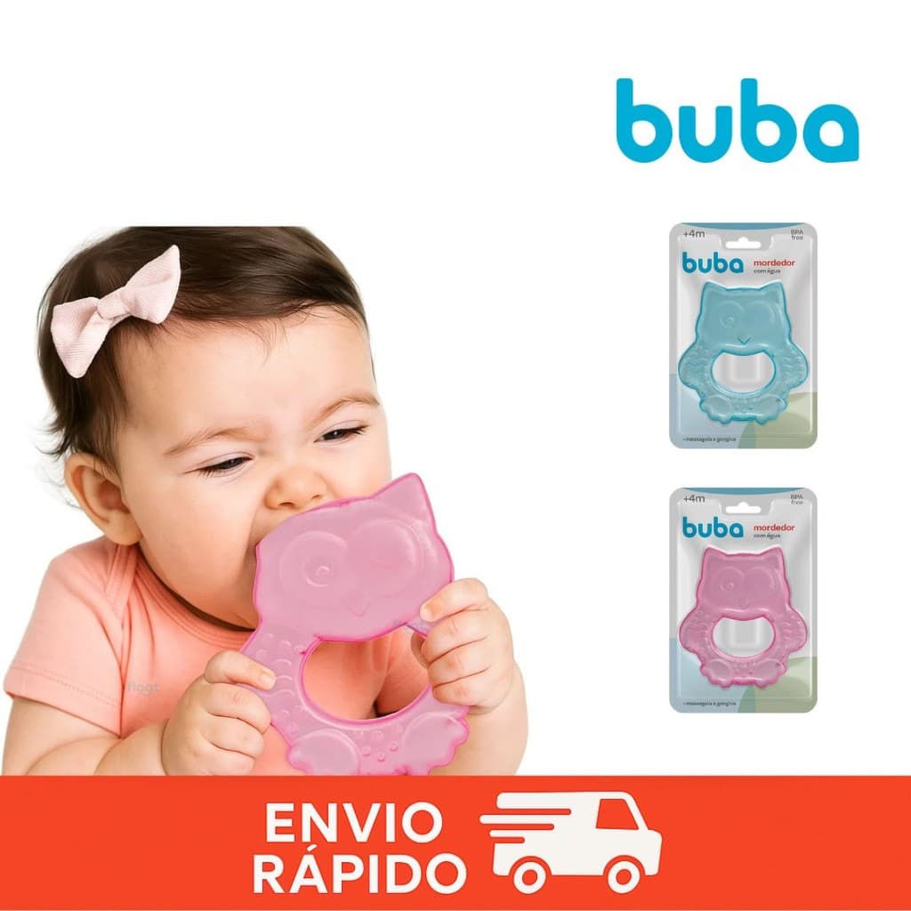 Mordedor de Água Buba Coruja Massageador Dente Bebe Infantil Mordedor Corujinha
