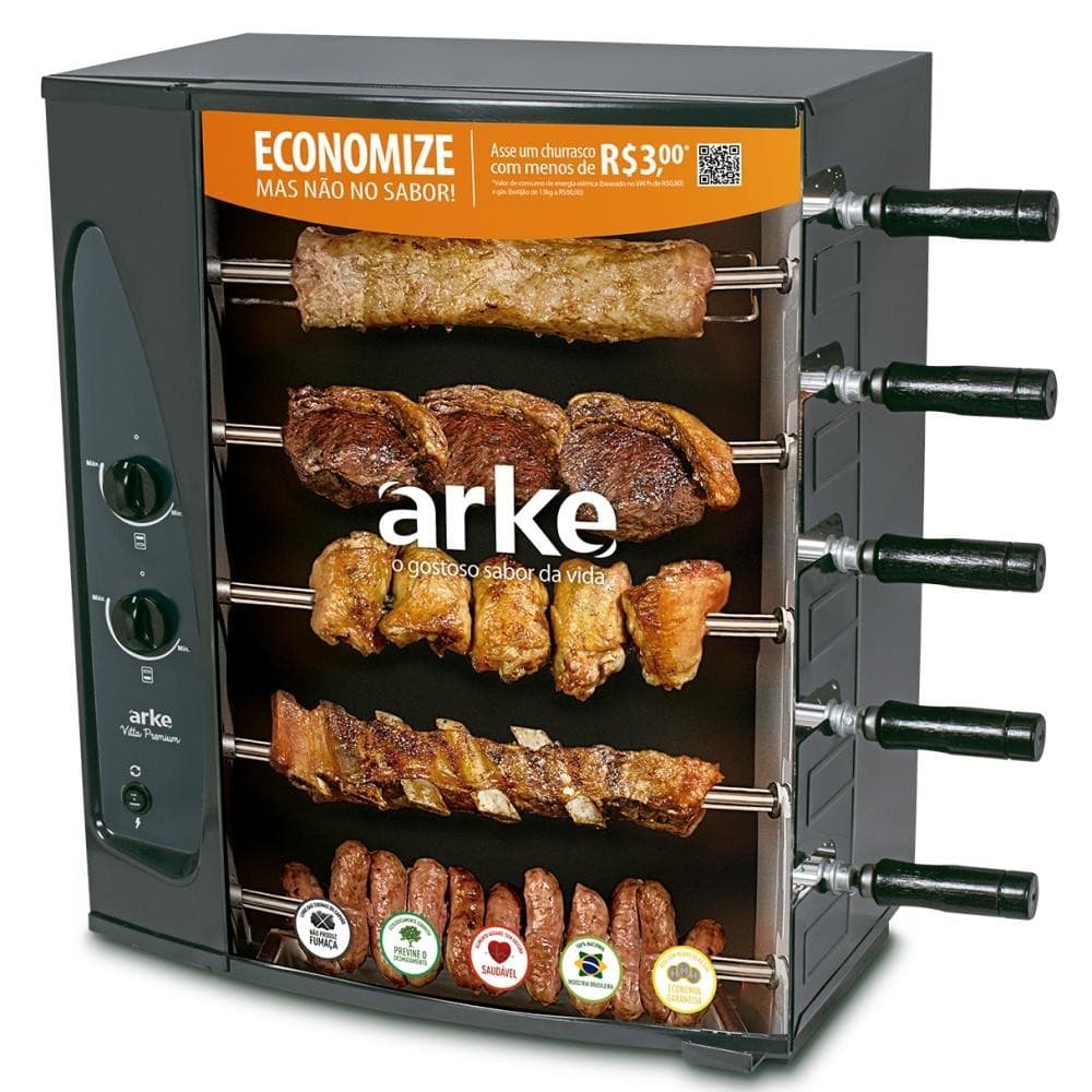 Churrasqueira a Gás GLP Rotativa 5 Espetos Vitta Premium Bivolt - Arke