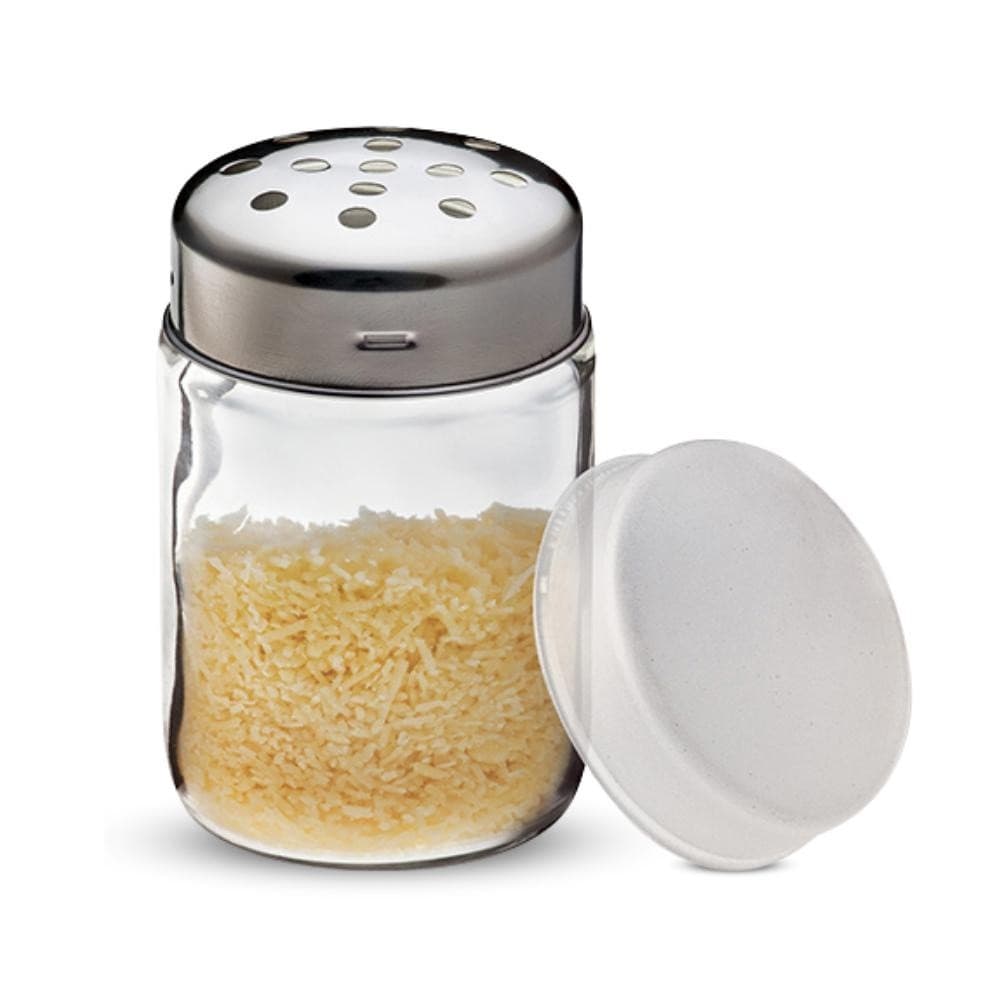 Porta Condimento Para Queijo Ralado Em Vidro Tampa Inox Euro