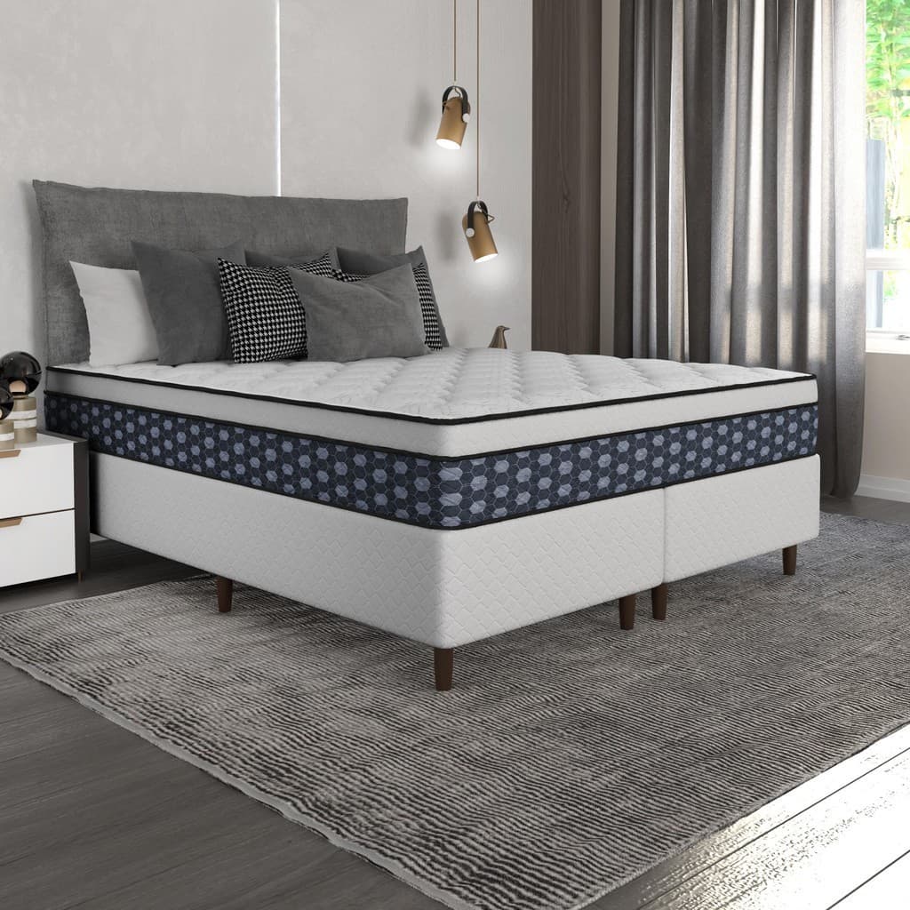 Cama de Casal King 193x203 com Colchão Molas Ensacadas Cama King Box Casal Umaflex