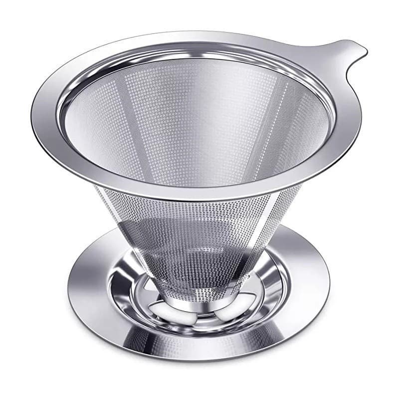 Filtro de Café Inox Reutilizável Coador Pour Over Malha Fina Sem Papel com Base para Café e Chá