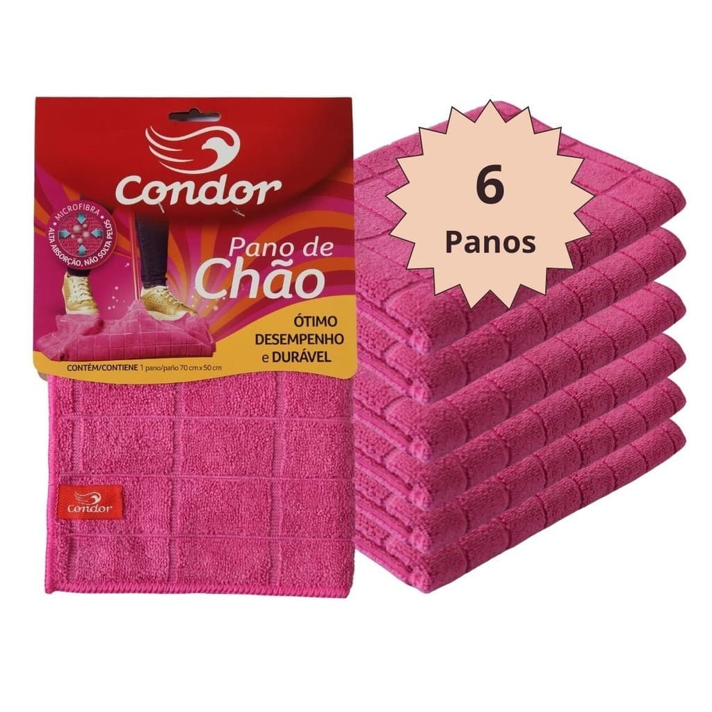 Pano de Chão Microfibra Limpeza Geral Grande 70x50 C/ 6 un