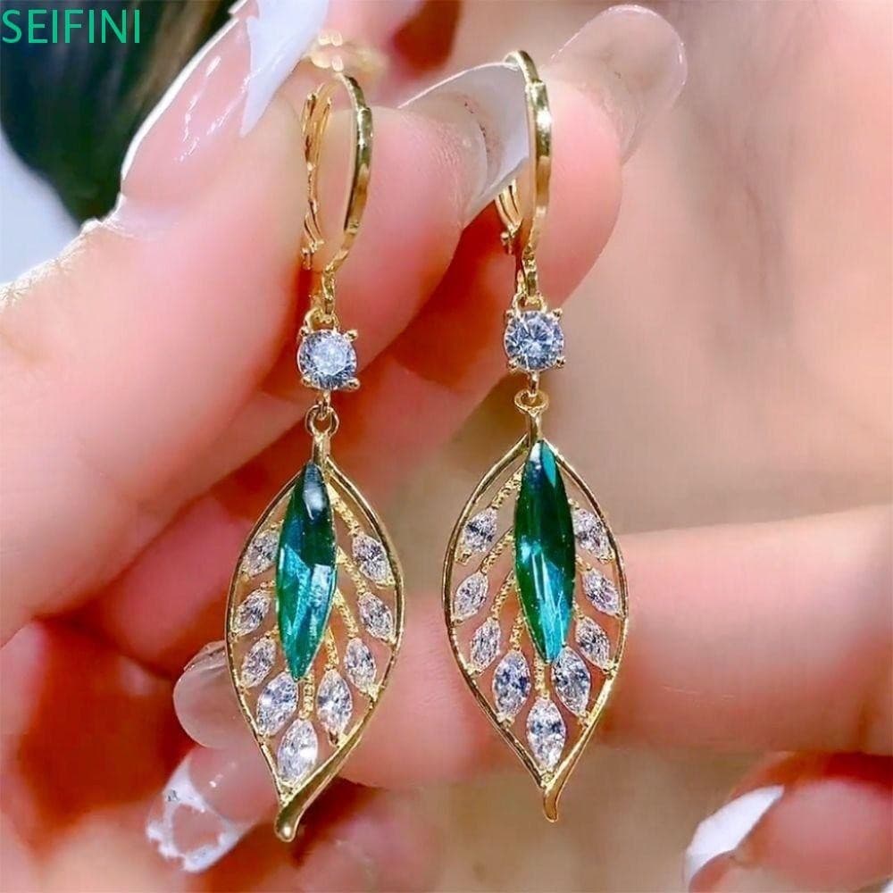 Brincos Seifinini Hoop , Jóias De Orelha Boêmia De Folha Verde , Fivela De Temperamento Elegante Da Moda