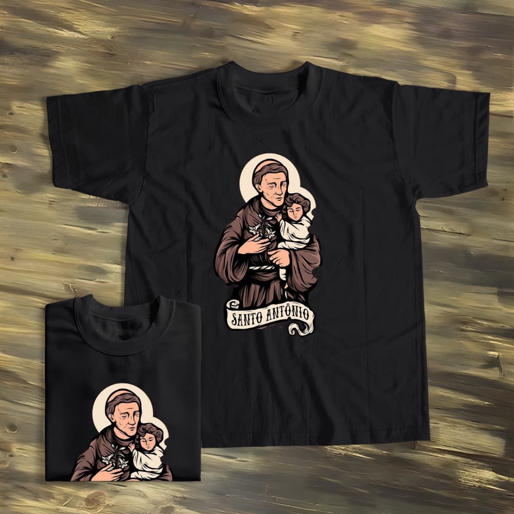 Camisa cristã com imagem de Santo Antônio.