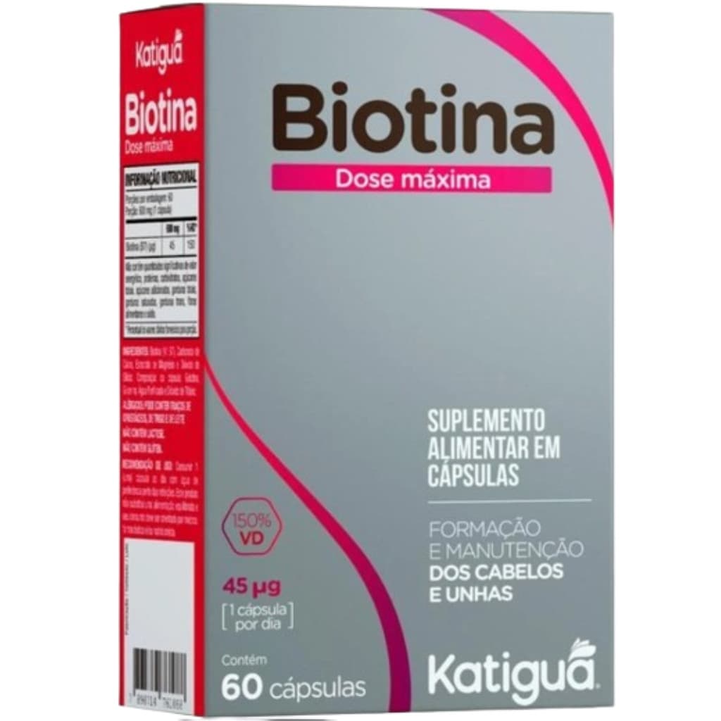 Biotina Dose Máxima Formação E Manutenção De Cabelos E Pele r Katiguá 60 Cápsulas