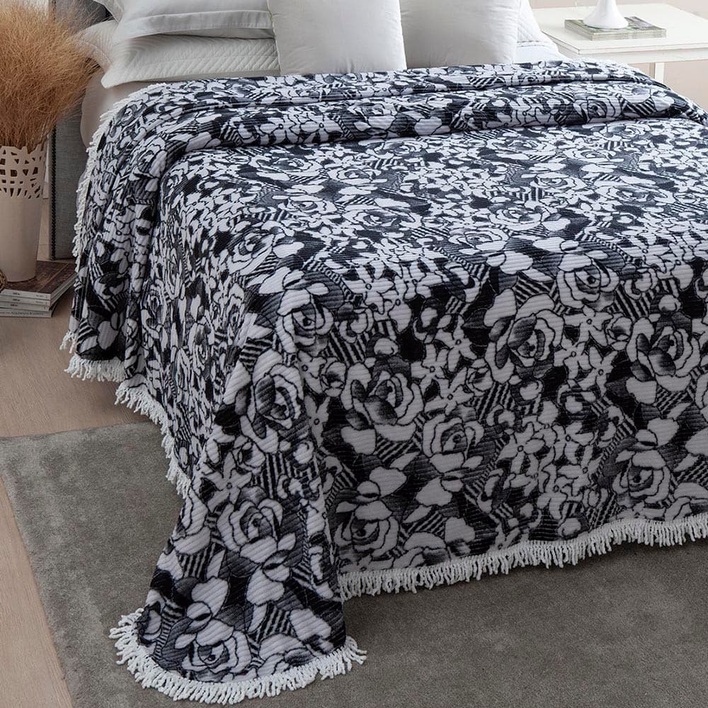 Colcha Chenille Canelada Valentina 220x240cm Chumbo Jolitex