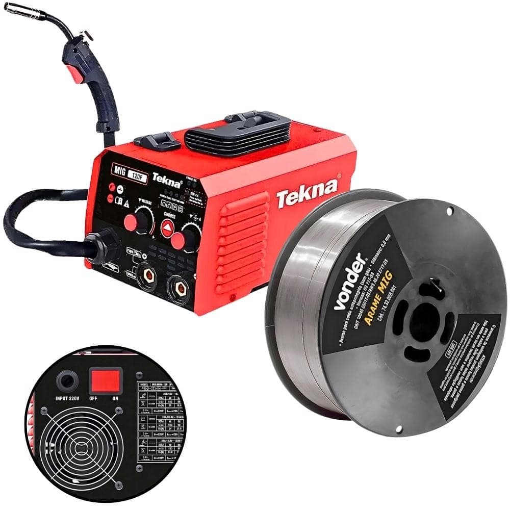 Máquina Inversora de Solda Multiprocessos e Arame para Solda MIG 0,8 mm TEKNA