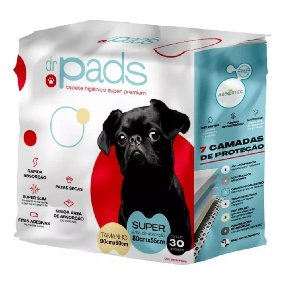 Tapete Higiênico Sanitário 90x60cm Super Premium Dr Pads Com 30 Unidades Para Cães