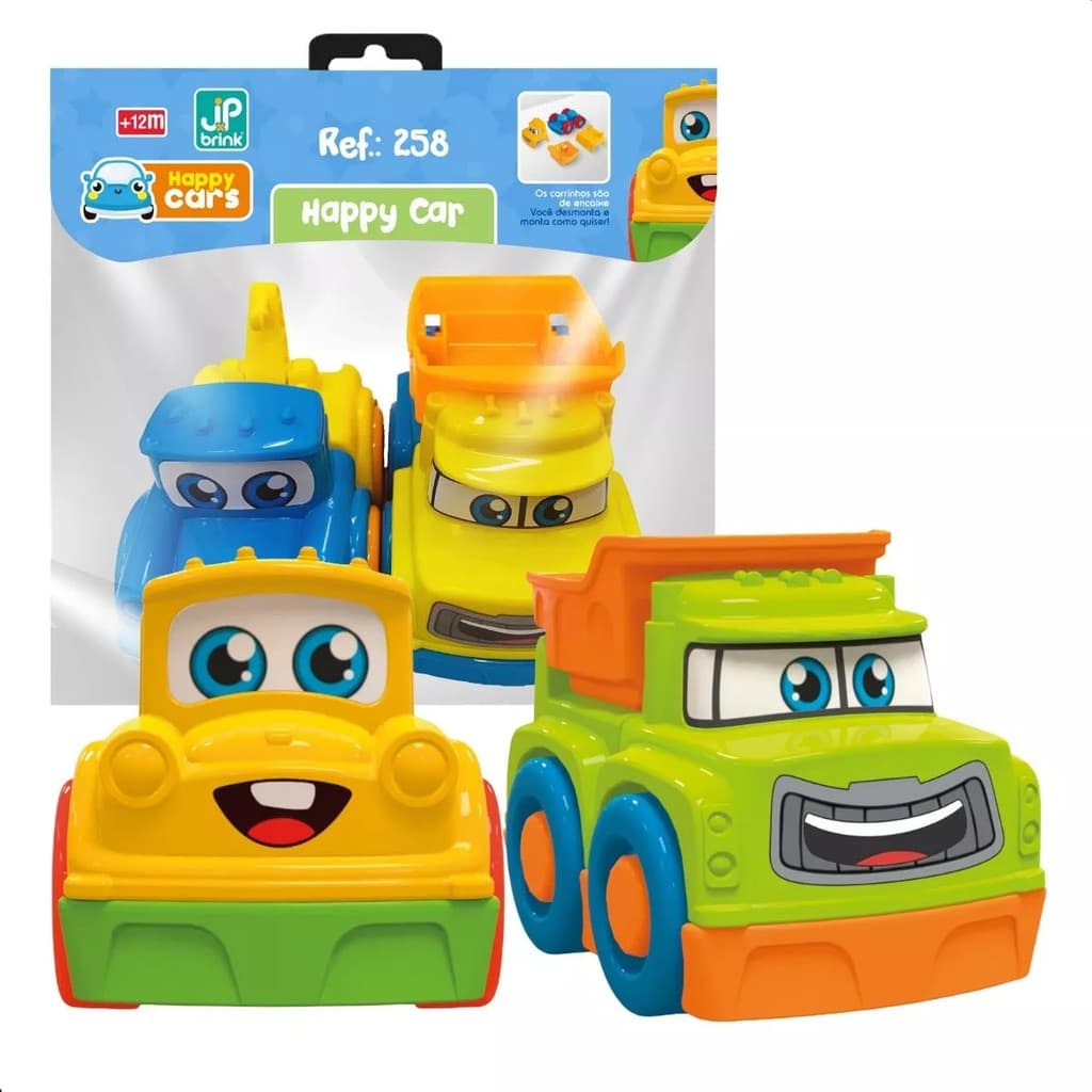 Conjunto 2 Carrinhos Infantil Happy Cars Colorido Brinquedo