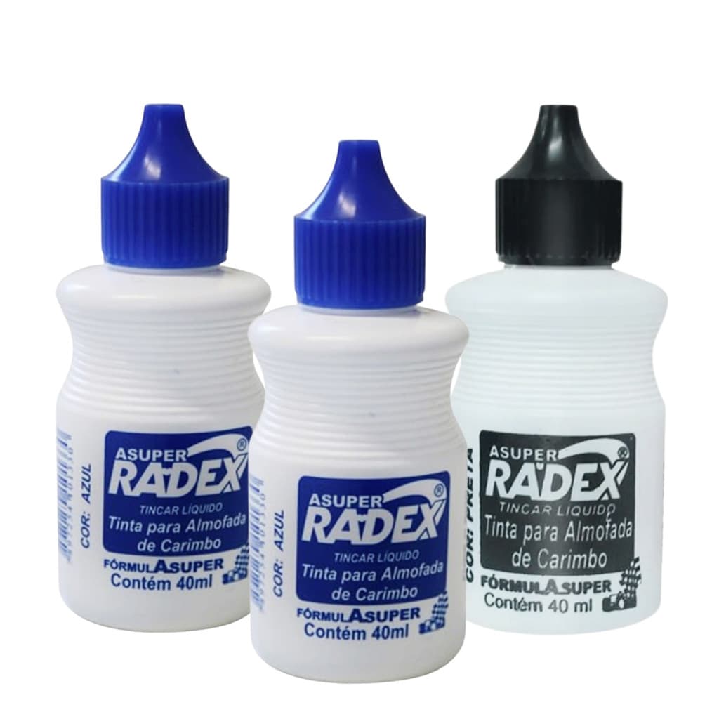 Kit 3 Tinta Para Carimbo Azul e Preto Alto Rendimento 40ml
