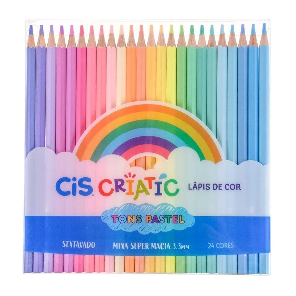 Lápis de Cor Criatic Pastel CiS – Estojo com 24 Cores Suaves e Vibrantes para Desenhos Criativos