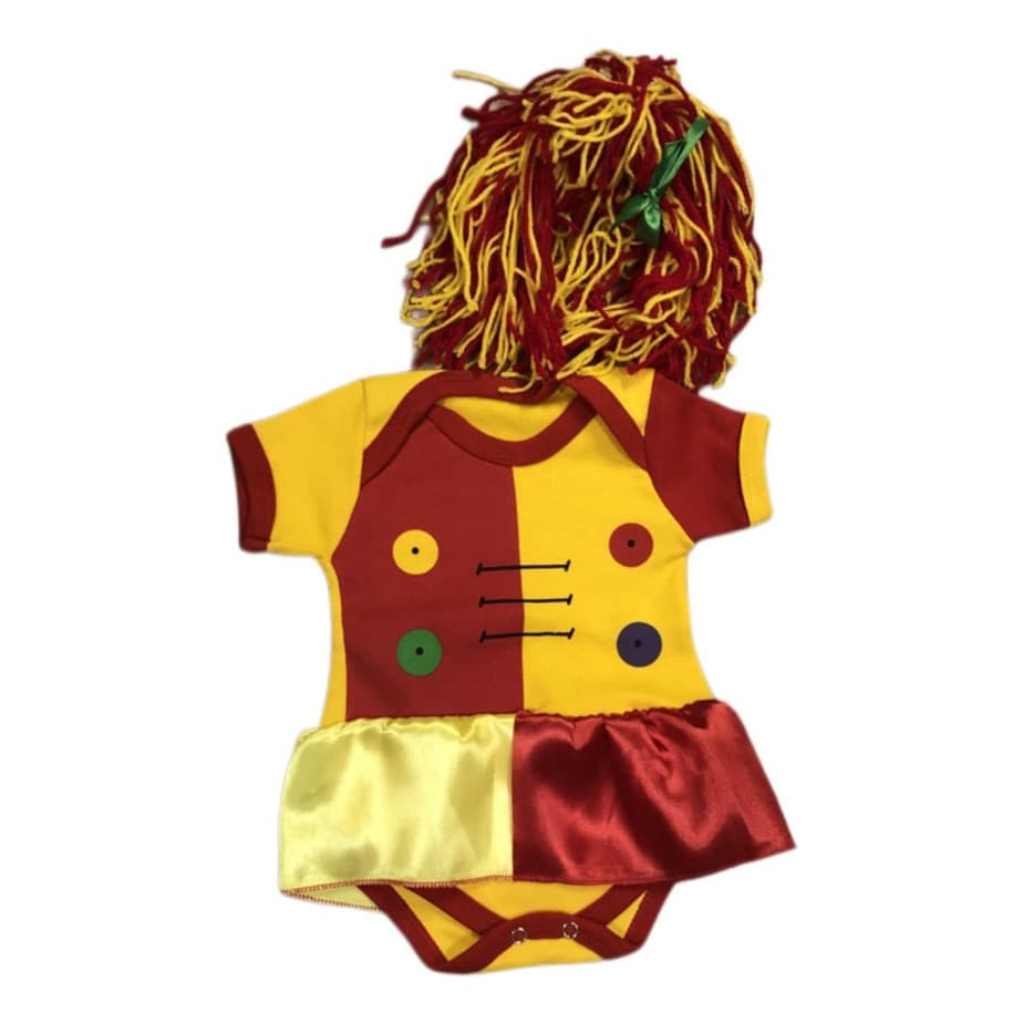 Body Temático Infantil Bebê Emília Com Cabelo Fantasia Mesversario Bebe Sitio do Pica Pau Amarelo