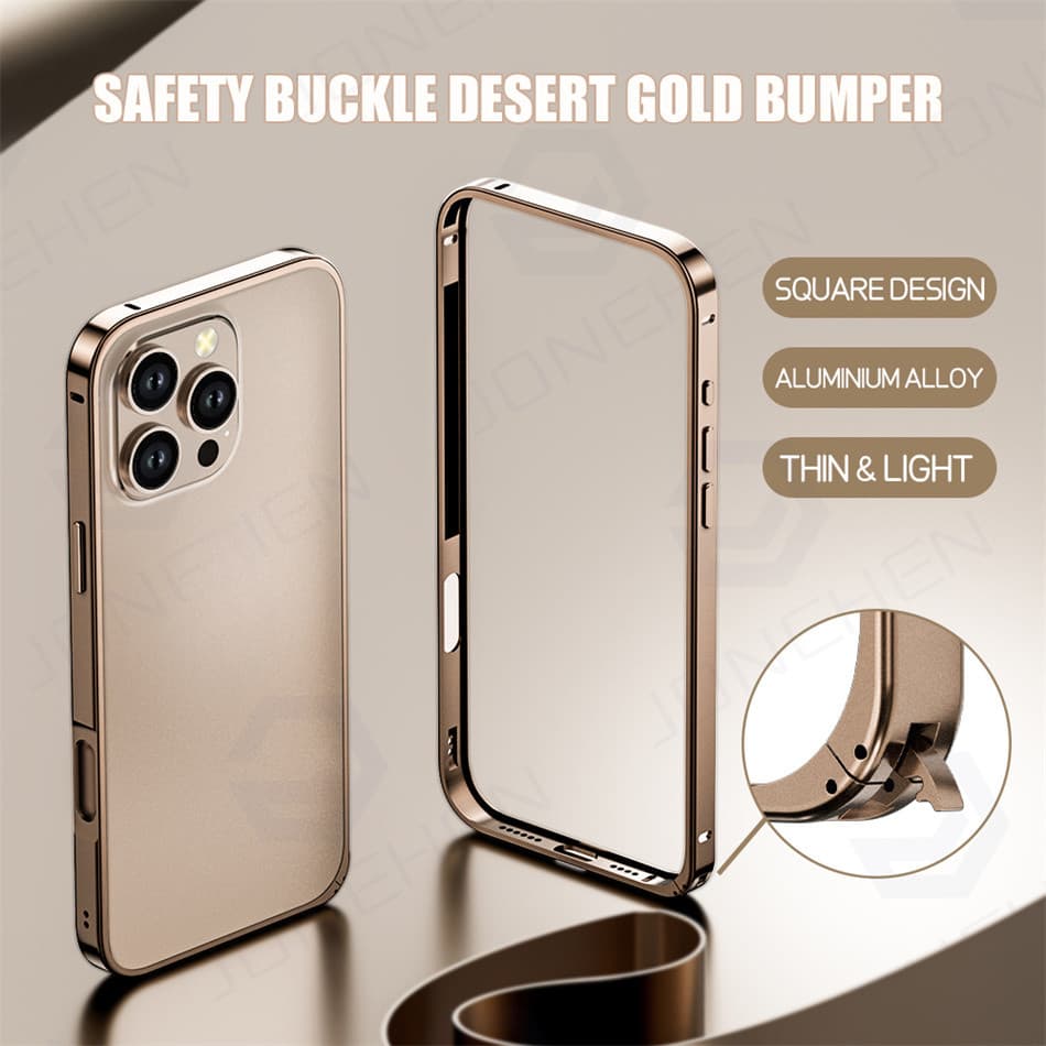 Luz De Alumínio Metal Pára-Choques Caso Deserto Ouro Para iPhone 12 13 14 Plus 15 16 17 Pro Max 16p Ultra Fino Liga Volt