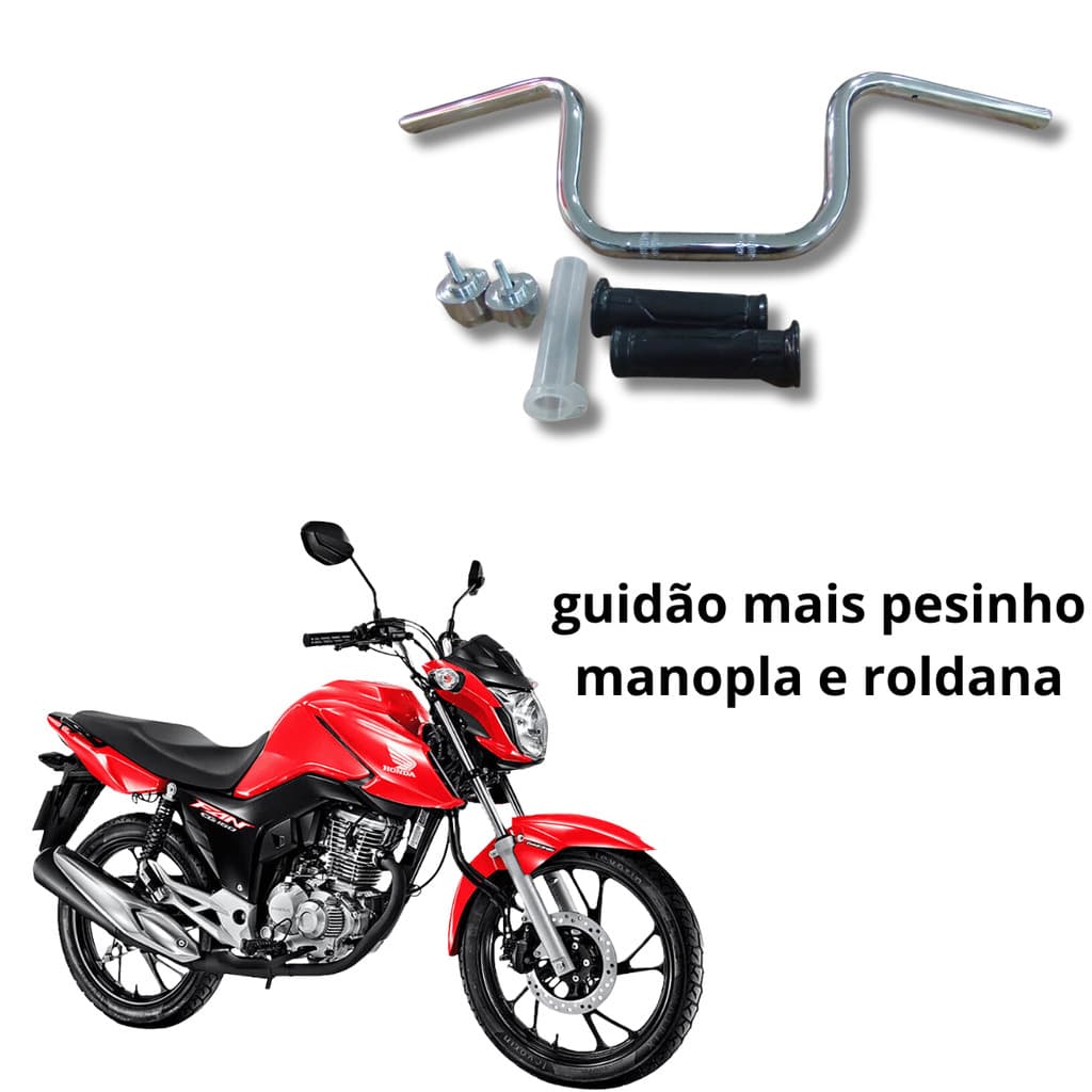 Guidão Motocicleta Titan 150 2022 A 2023 Inclui Pezinho Manopla E Roldana Aço Robusto