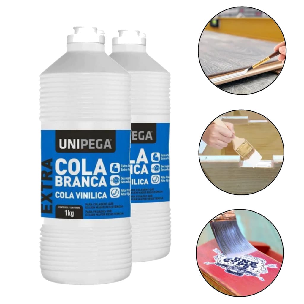 kit com 2 Cola Branca PVA Extra Forte (Madeira, Artesanato, MDF) - Unipega