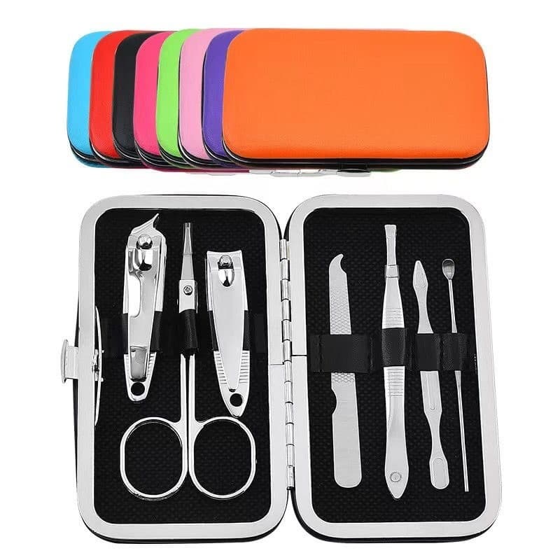 Kit 7 Peças Completo Cortador de Unha, Cutícula, Pinça, Tesoura, Lixa