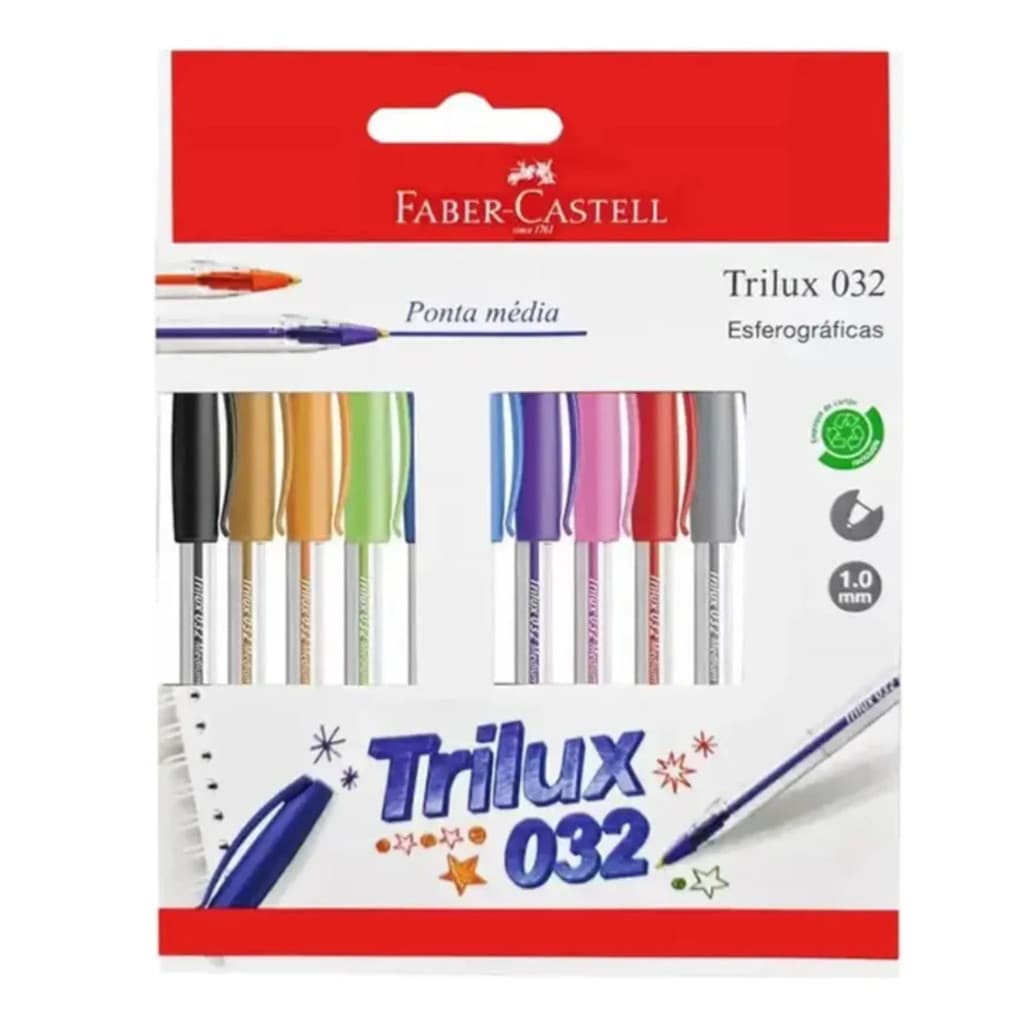 Kit Caneta Esferográfica Trilux 032 1.0 mm 10 cores