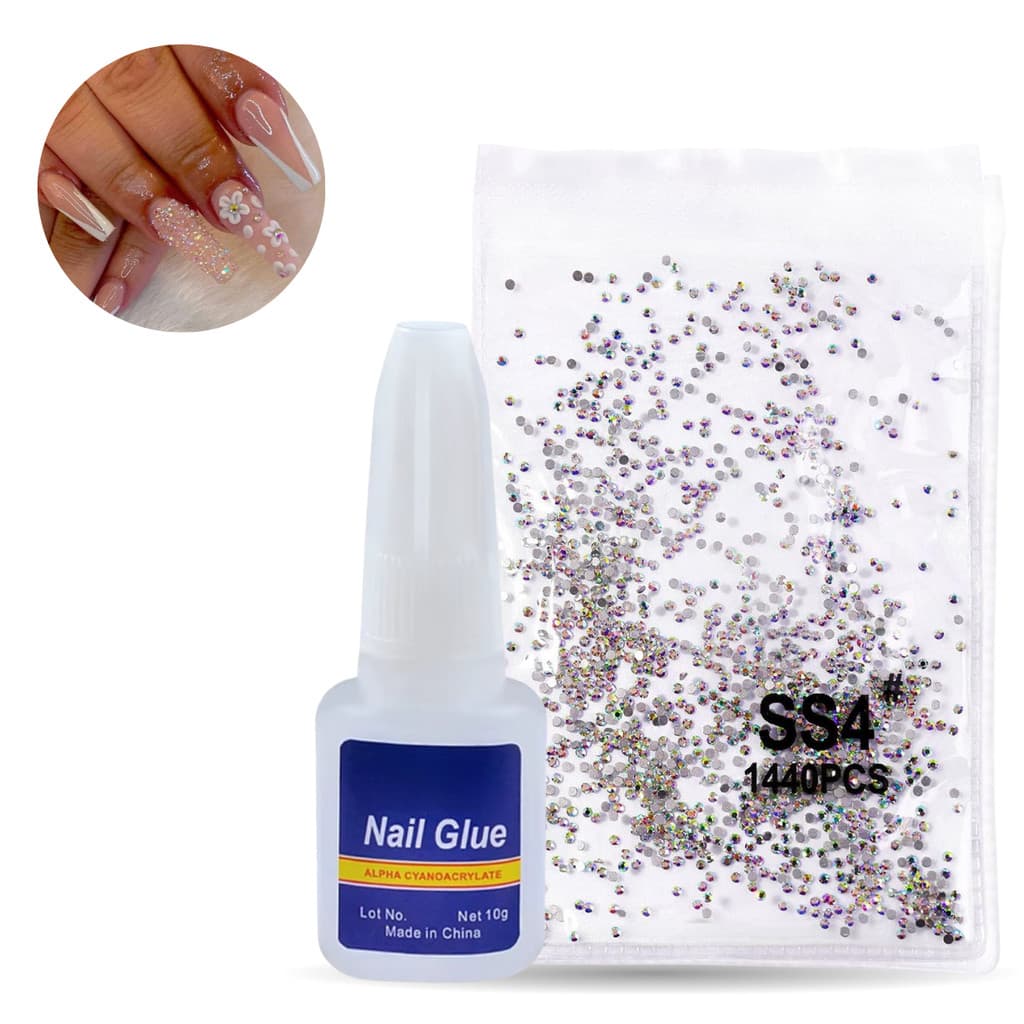 Kit Pacote 1440 Strass Decoração Unhas + Cola Com Pincel Para Unha Postiças Tips 10g