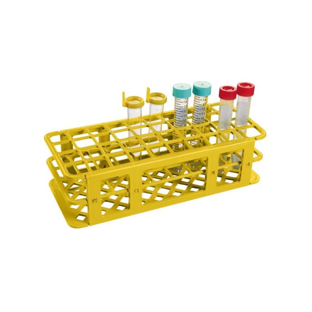 ESTANTE EM PP PARA 40 TUBOS DE ENSAIO ATÉ 21 mm AMARELA 40 Lugares PP Amarela Suporte Laboratório Química