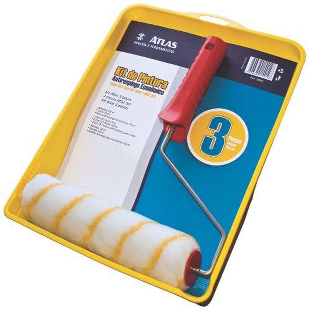 Kit Pintura Antirrespingo Eco. 2003 Atlas com Bandeja 23cm, Suporte para Rolo 23cm Rolo Poliéster