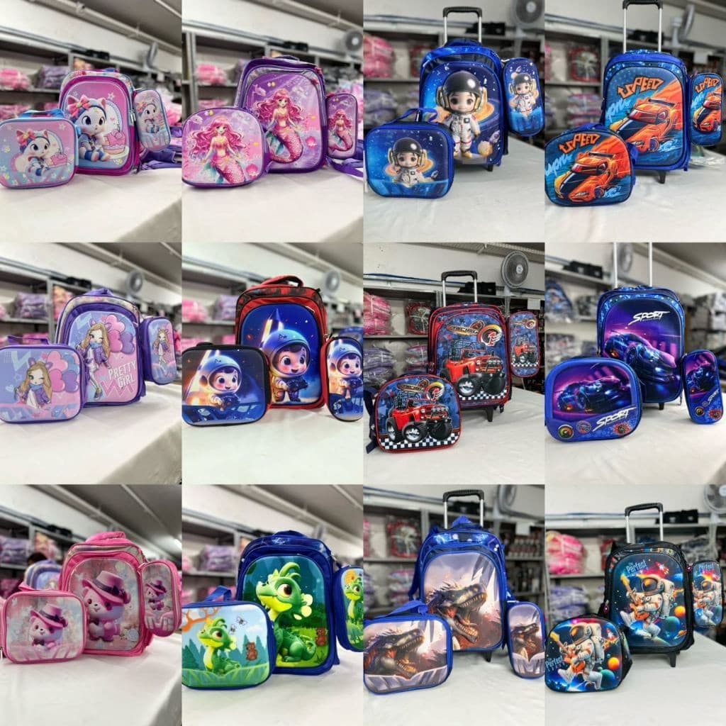 Kit Mochila Escolar Infantil de Rodinhas Menino Bolsa Resistente Impermeável Com Lancheira e Estojo