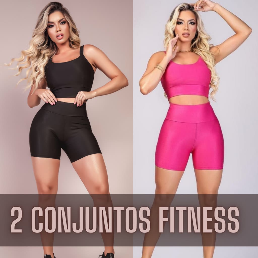 2 Conjunto Fitness Feminino Short e Cropped - Conjunto Academia Cintura Alta